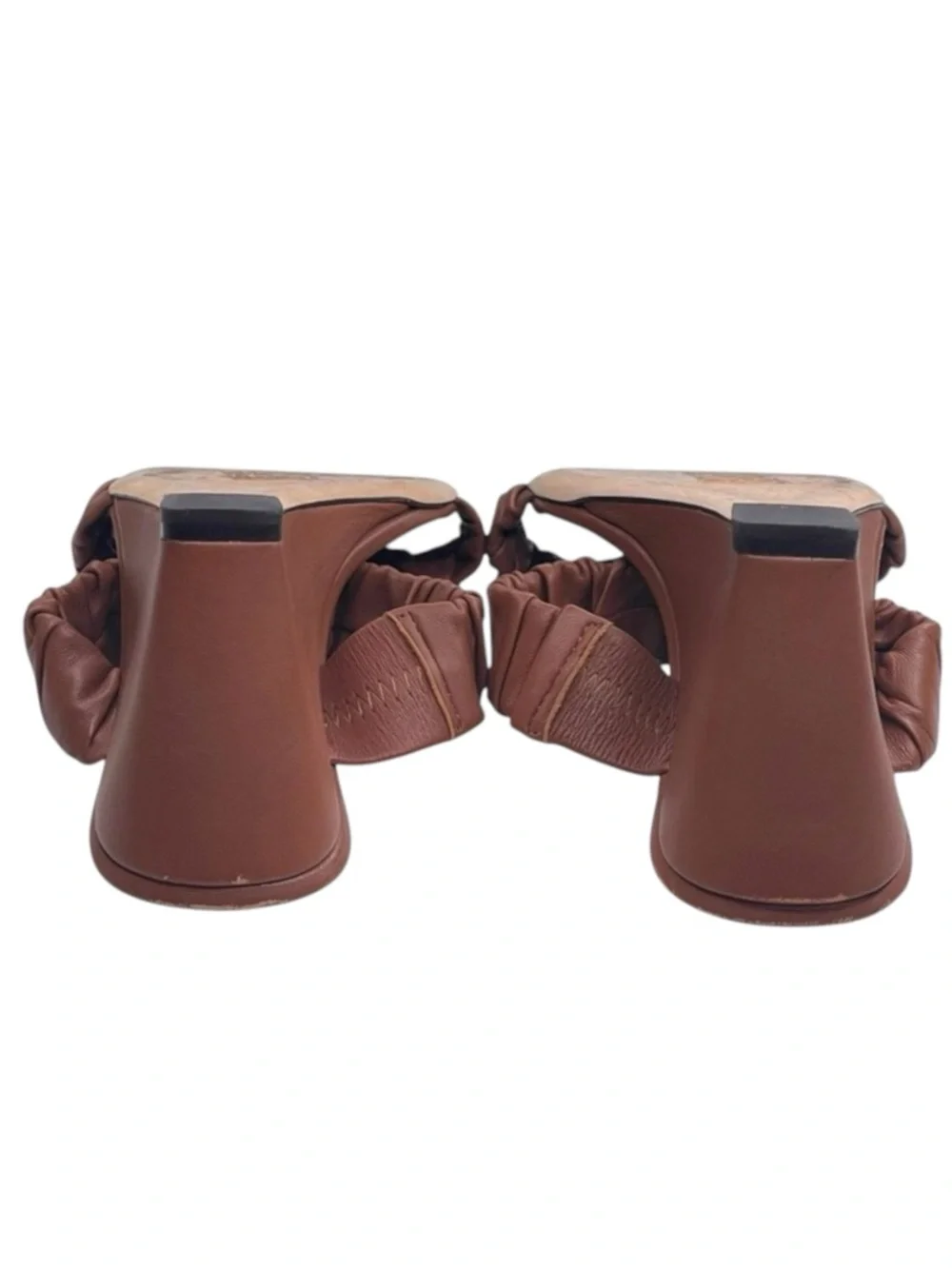 Staud 𒀭 Frankie Ruched 2 Strap Wedge Heel Sandals 𒀭Brown Leather 𒀭36 5.5M 6M